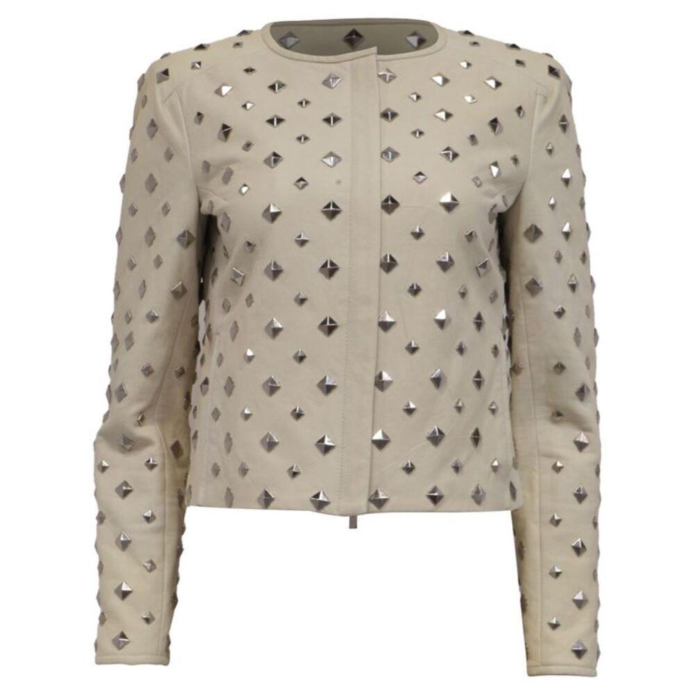 Diane Von Furstenberg Studded Jacket in White Leather - Picture 1 of 12